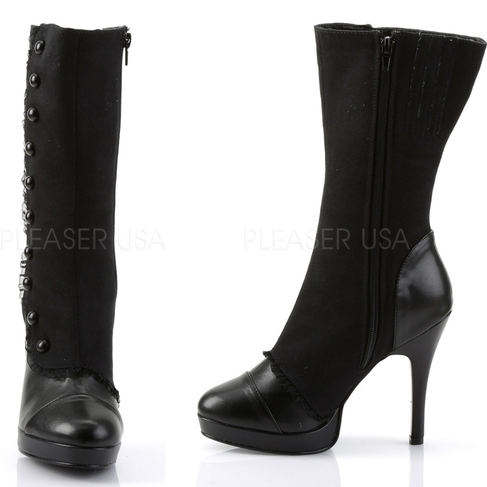 Victorian Button High Heel Mid Calf Boots - Picture 2 of 3